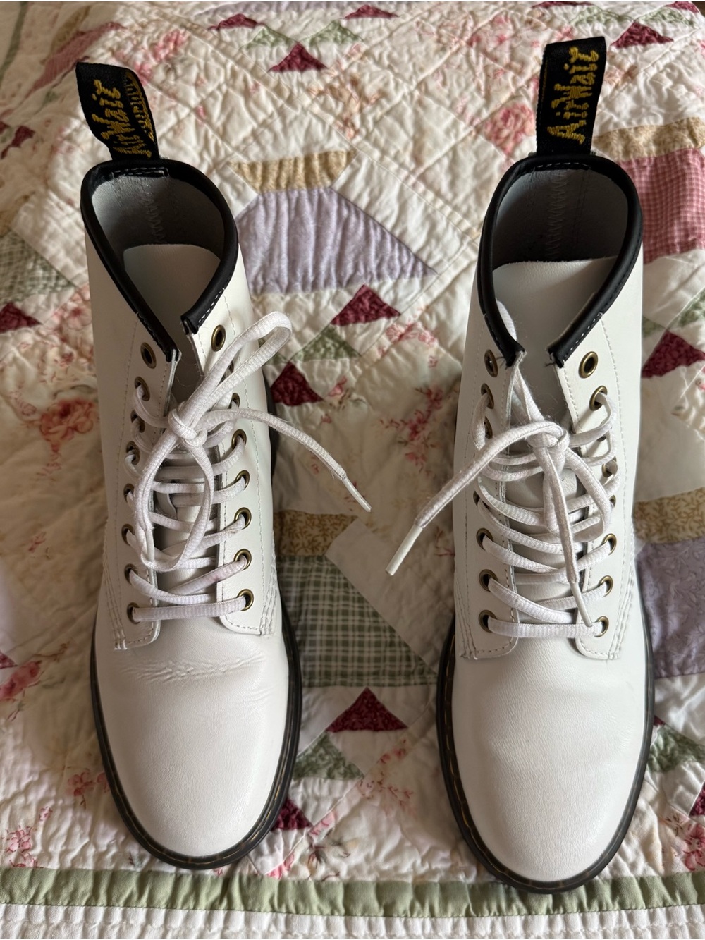 Dr. Martens White Leather 8-Eye Lace-Up Boots